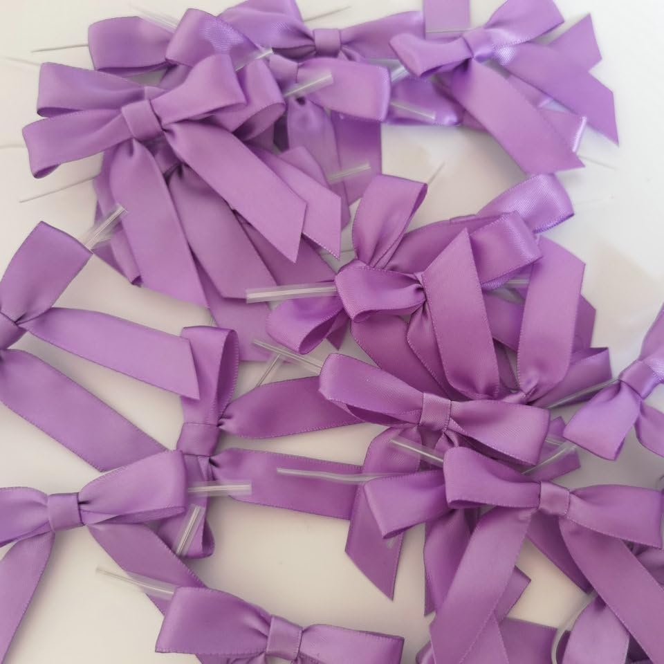 50pcs 2-1/2" Purple Satin Ribbon Bows with Twist Ties Mini Ribbon Bows for Candy Partiy Decoration Gift Packing&Wrapping Accessoried(Purple)