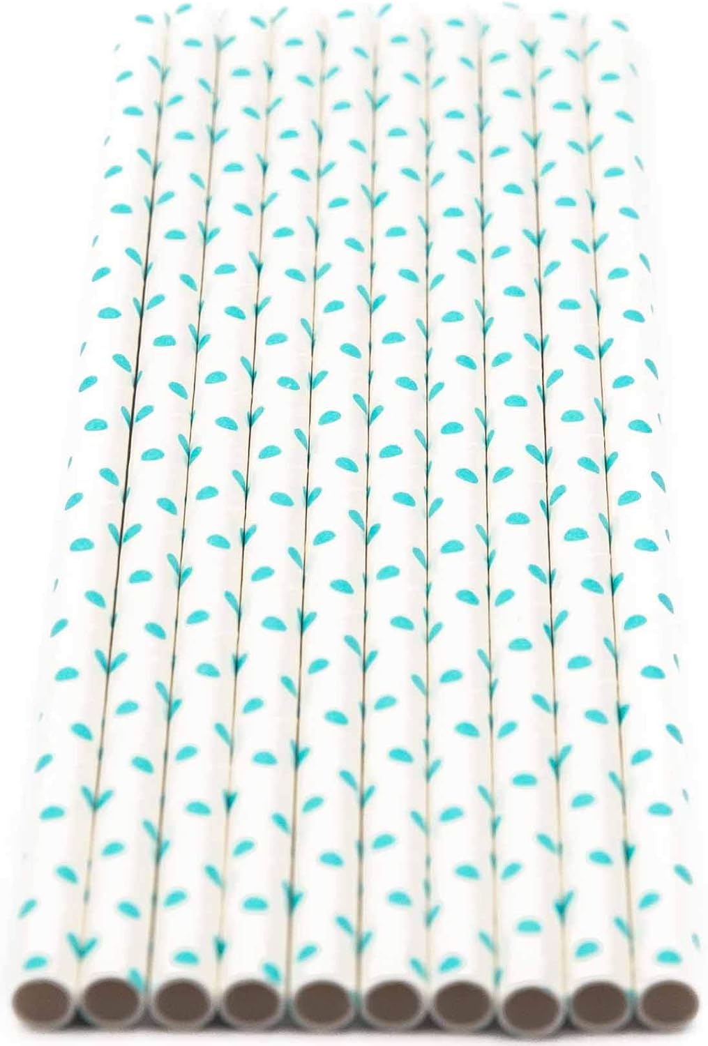 Pack of 150 Teal Blue Polka Dot Biodegradable 4-Ply Paper Drinking Straws (Compostable, Non-toxic, BPA-free)