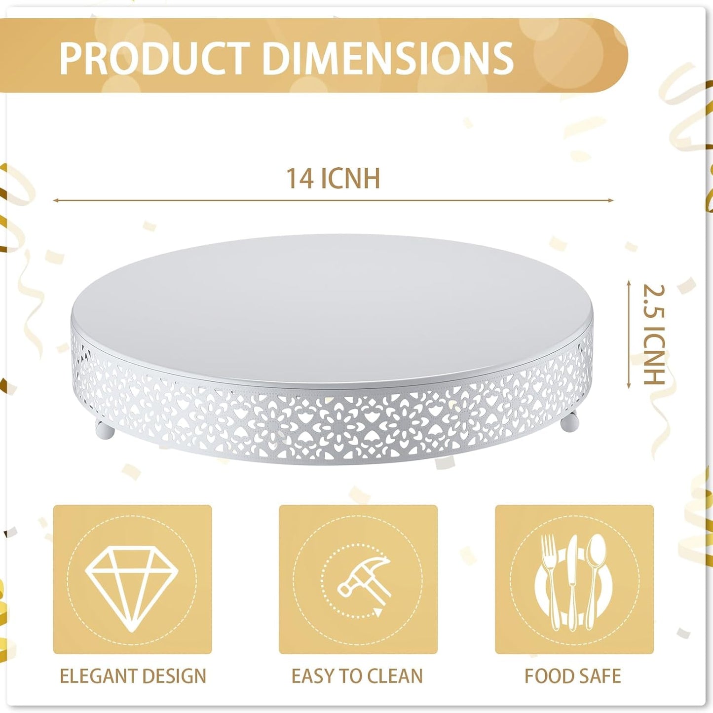 Wenqik Cake Stand 14 Inch Round Metal Cupcake Dessert Wedding Cake Stand Cookies Display Holder Fruit Serving Tray for Table Wedding Birthday Anniversary Party(White)