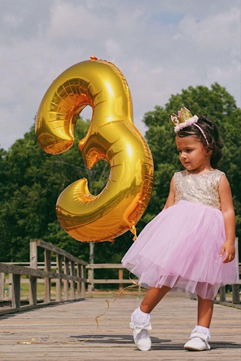 Jumbo Number 3 Balloon 40 Inch, Gold Mylar Foil Number Three Balloons for Boy Girl 3 13 23 33 Birthday Party, Giant Balloons Anniversary Graduations Photo Shoot Decorations
