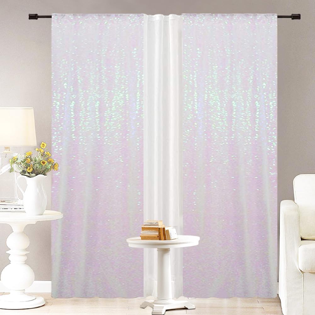 Eternal Beauty White Iridescence Sequin Backdrop Curtains, Shimmer Back Drop 4Panels-2FTx8FT for Christmas, Party, Birthday, Photography, Wedding, Baby Shower Event Decoration
