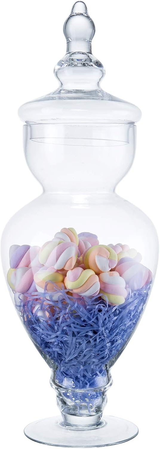Diamond Star Large Clear Glass Apothecary Jars, Gourd Shape Candy Buffet Display, Elegant Storage Jar, Decorative Wedding Candy Organizer Canisters (Height: 15" Body: 6.7")