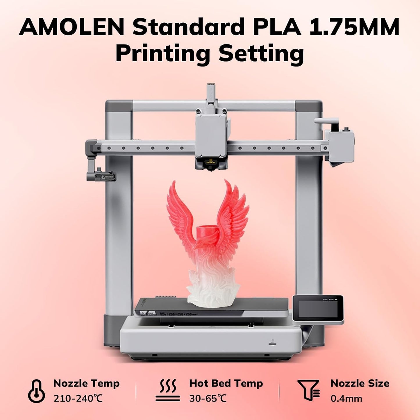 AMOLEN 3D Printer Filament, Temp Change Red to White PLA Filament 1.75mm, Cold & Heat Temp Color Change with Temperature Filament, Dimensional Accuracy +/- 0.02 mm, 1KG/2.2lb, Fits Most FDM Printers