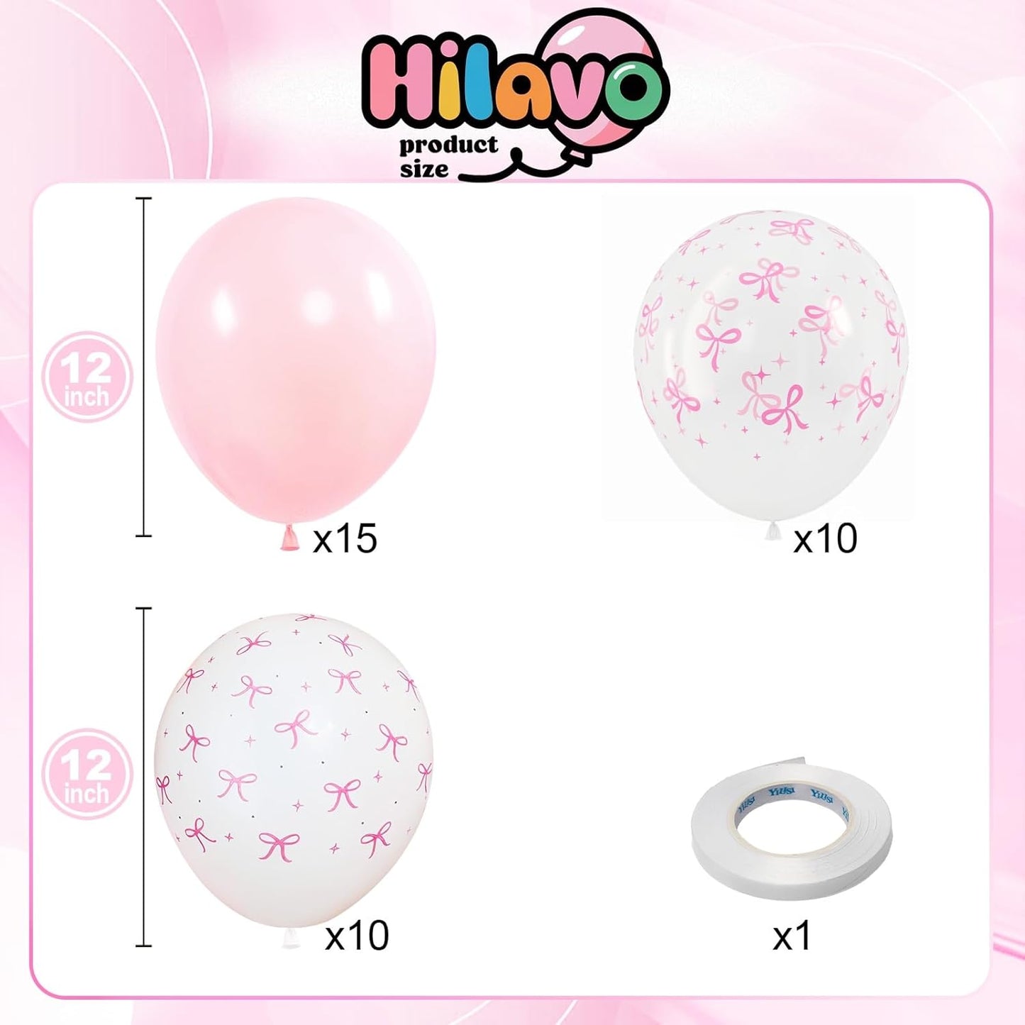 Pink Bow Balloons, 12 Inch Pastel Light Pink Transparent White Bow Print Coquette Balloon for Girls Women Birthday Bachelorette Party Bridal Baby Shower Wedding Anniversary Decorations Supplies