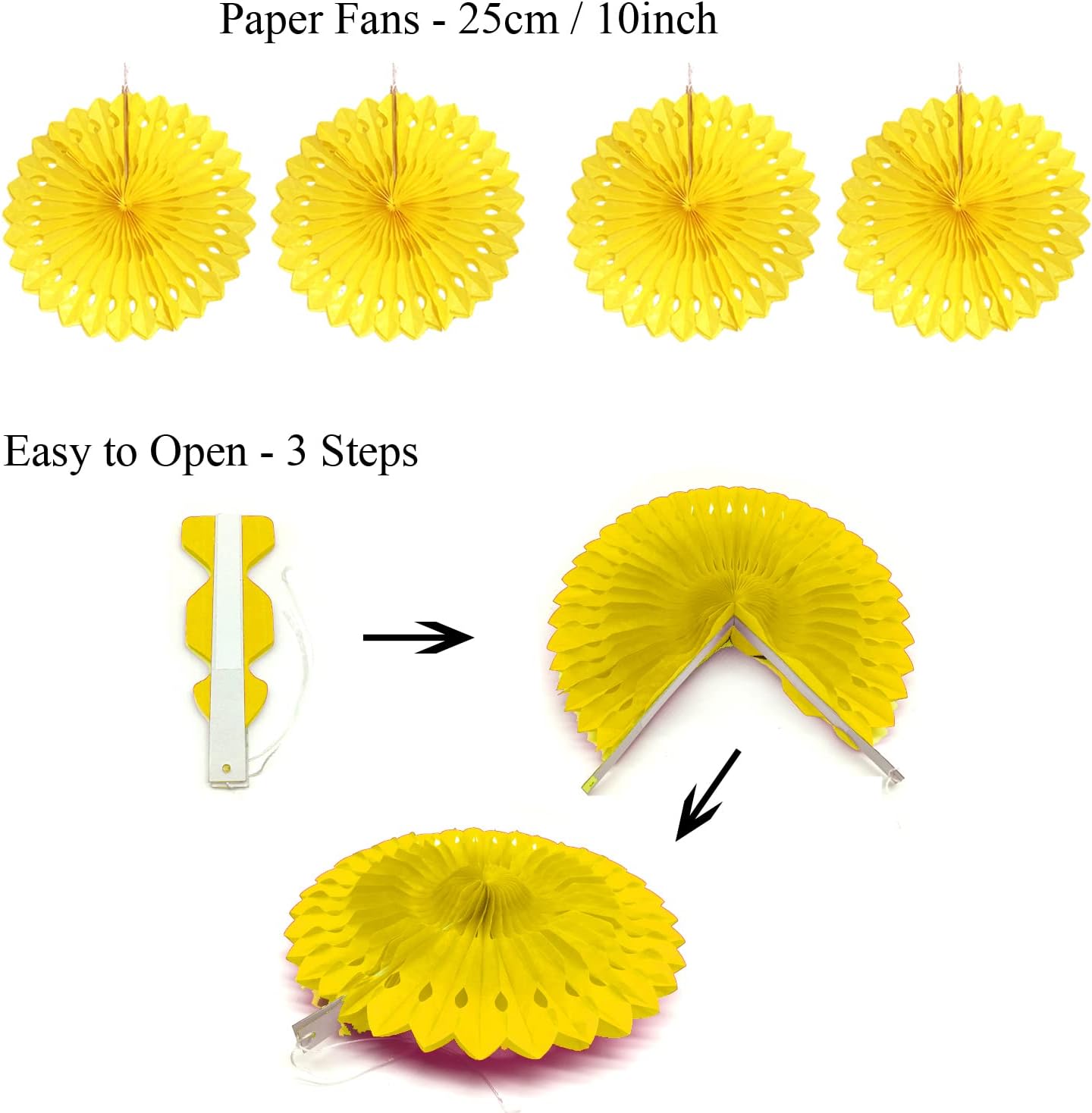 ZERODECO Party Decoration, 21 Pcs Yellow Hanging Paper Fans Pom Poms Flowers, Garlands String Polka Dot and Triangle Bunting Flags for Minnie Mouse Birthday Parties Baby Showers Wedding