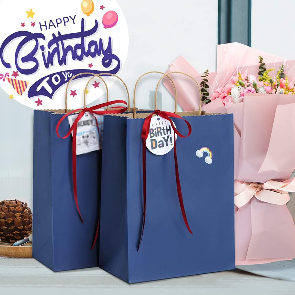 BagDream 50Pcs Gift Bags 8x4.25x10.5 Kraft Paper Gift Bags with Handles Bulk for Shopping, Wedding, Party Favor, Merchandise, Retail, Navy Blue Paper Grocery Sacks