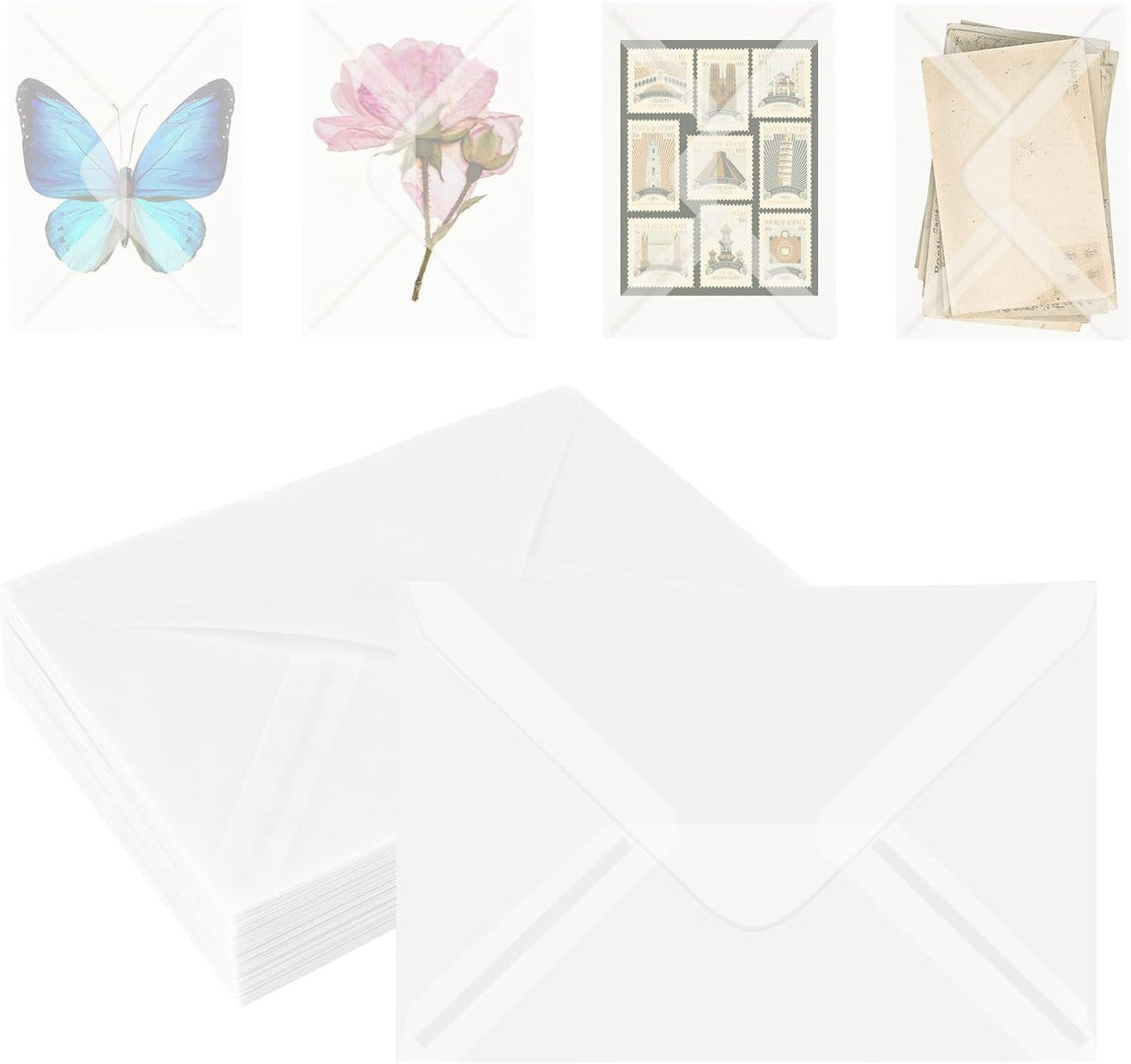 50 Pack 5x7 Vellum Envelopes Letter Size, A7 Translucent Glassine Envelopes for Wedding Invitation, Envelope 5.4x7.6 for Thank You Cards, Birthday Greeting, Lottery Ticket, Stamp Collecting