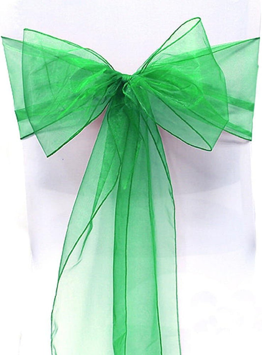 Organza Chair Bow Sash Décor Bows Sashes for Wedding Reception Events Banquets Decoration - (Pack of 25, Green)