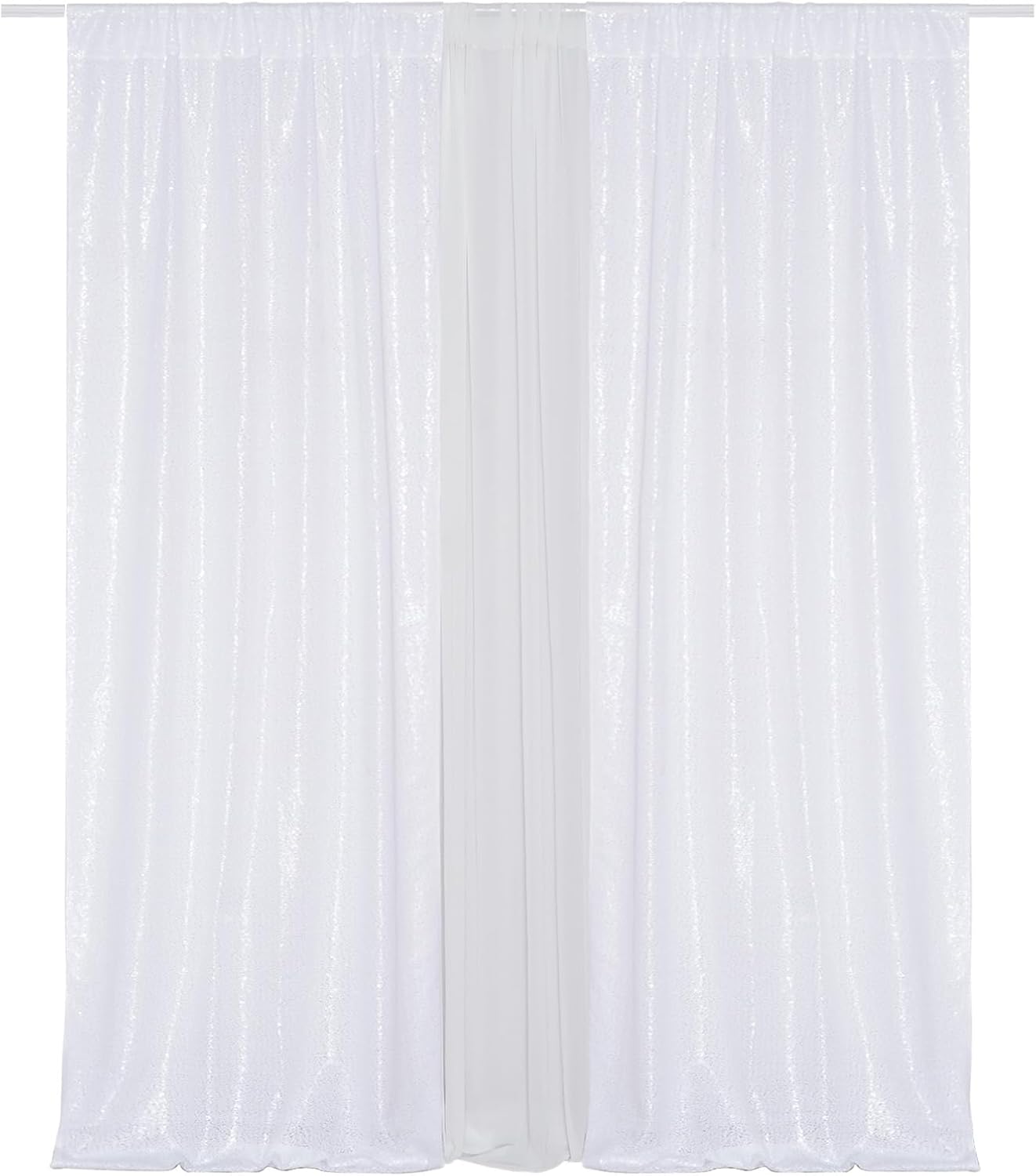 Eternal Beauty 4 PCS Sequin Backdrop Curtain, Sequin Wedding Backdrop for Christmas Party, Birthday (White 2FTx8FT)