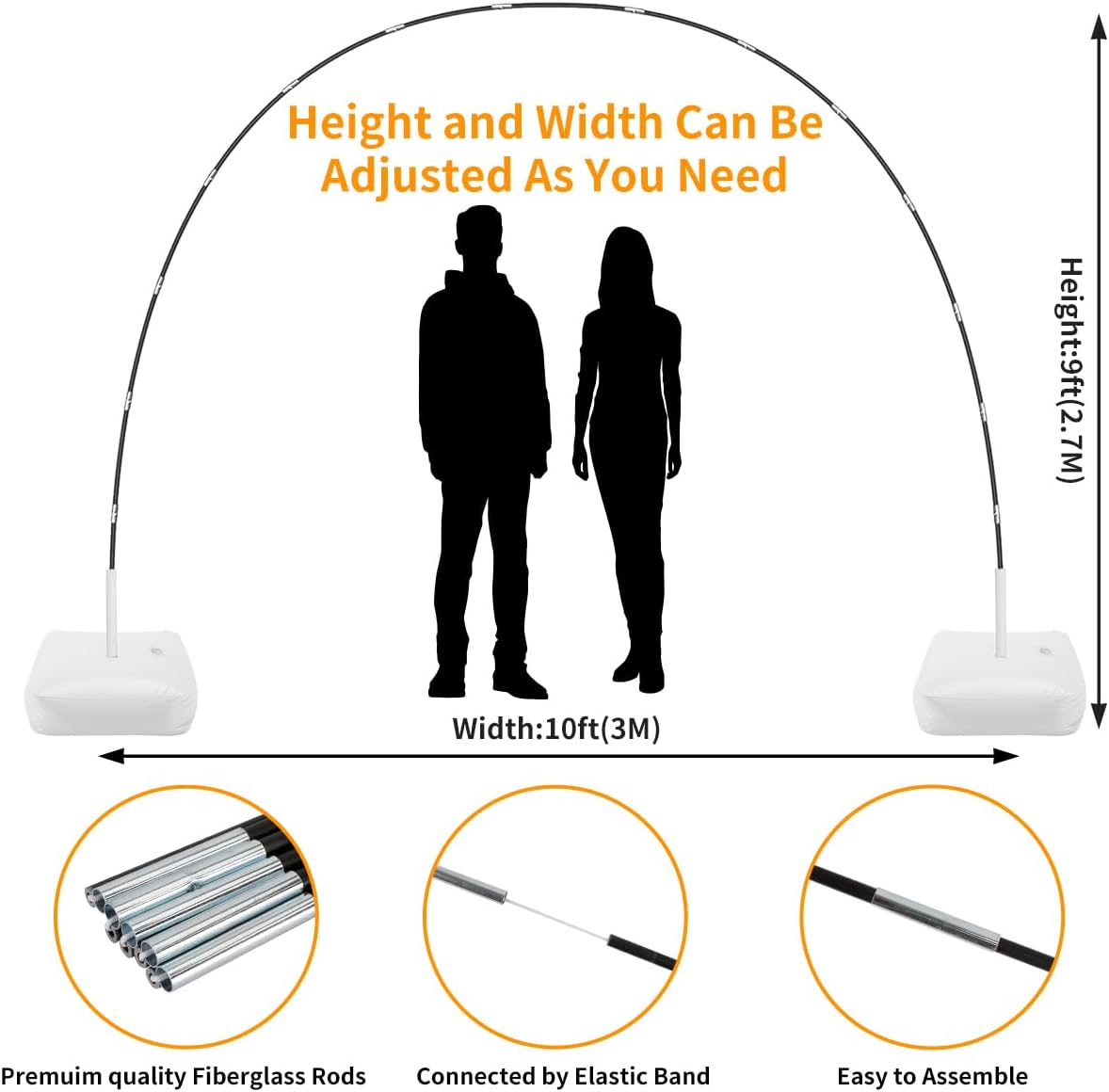 RUBFAC Balloon Arch Kit and Balloon Pump, 10Ft Wide Adjustable Balloon Arch Stand for Floor Frame with Electric Pump Bases Balloon Accessories for Birthday Party Baby Shower Festival Decorations