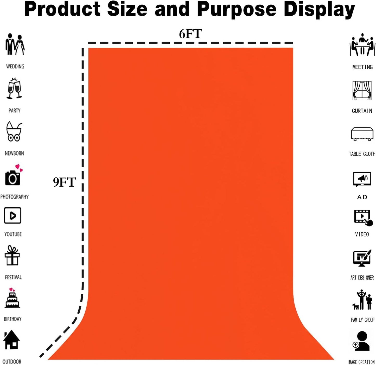 6x9FT Pure Orange Backdrops Solid Background for Birthday Portrait Photoshoot Advertising Shooting