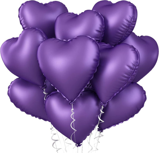 Purple Heart Balloon, 10PCS Purple Foil Heart Balloons, 18inch Metallic Purple Heart Shape Foil Balloons for Helium Birthday Party Decorations for Brithday Party, Valentines Day, Wedding, Anniversary