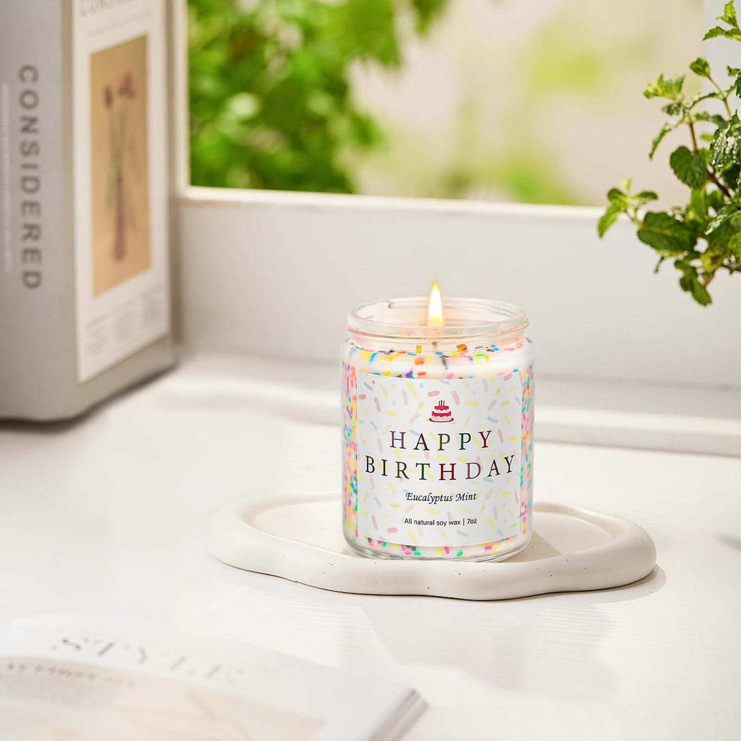 Happy Birthday Candles Set, 4 Pack Birthday Candle Gifts for Women, Unique Best Friend Birthday Gifts Ideas for Her and Him, Natural Soy Candle Scent of Vanilla Coconut/Lavender/Eucalyptus Mint - 7oz