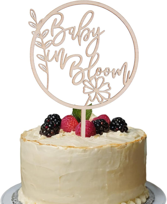 Baby in Bloom Wood Cake Topper - Baby Shower and Gender Reveal Wooden Cake Sign Decoration Photo Props