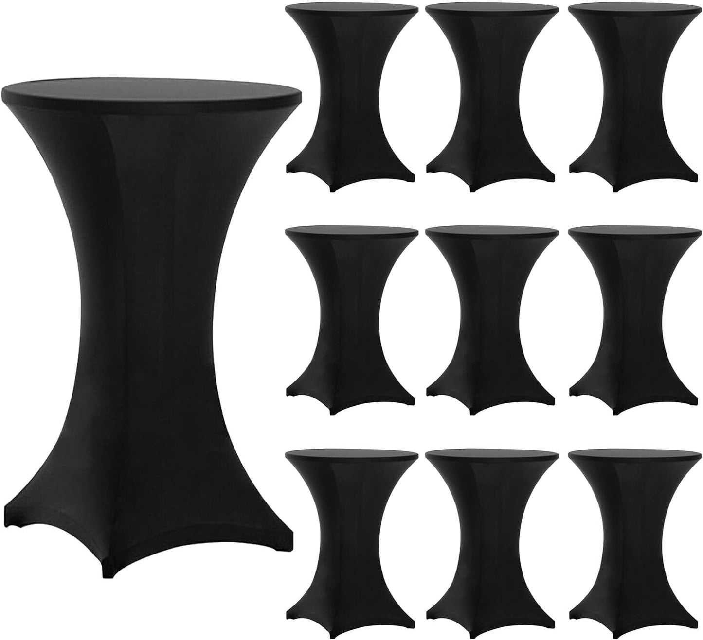 Tina's 10 Pack 30x42 Inch Highboy Spandex Cocktail Table Covers Black, Fitted Stretch Cocktail Tablecloth for Round Tables (10PC 30X42 Black)