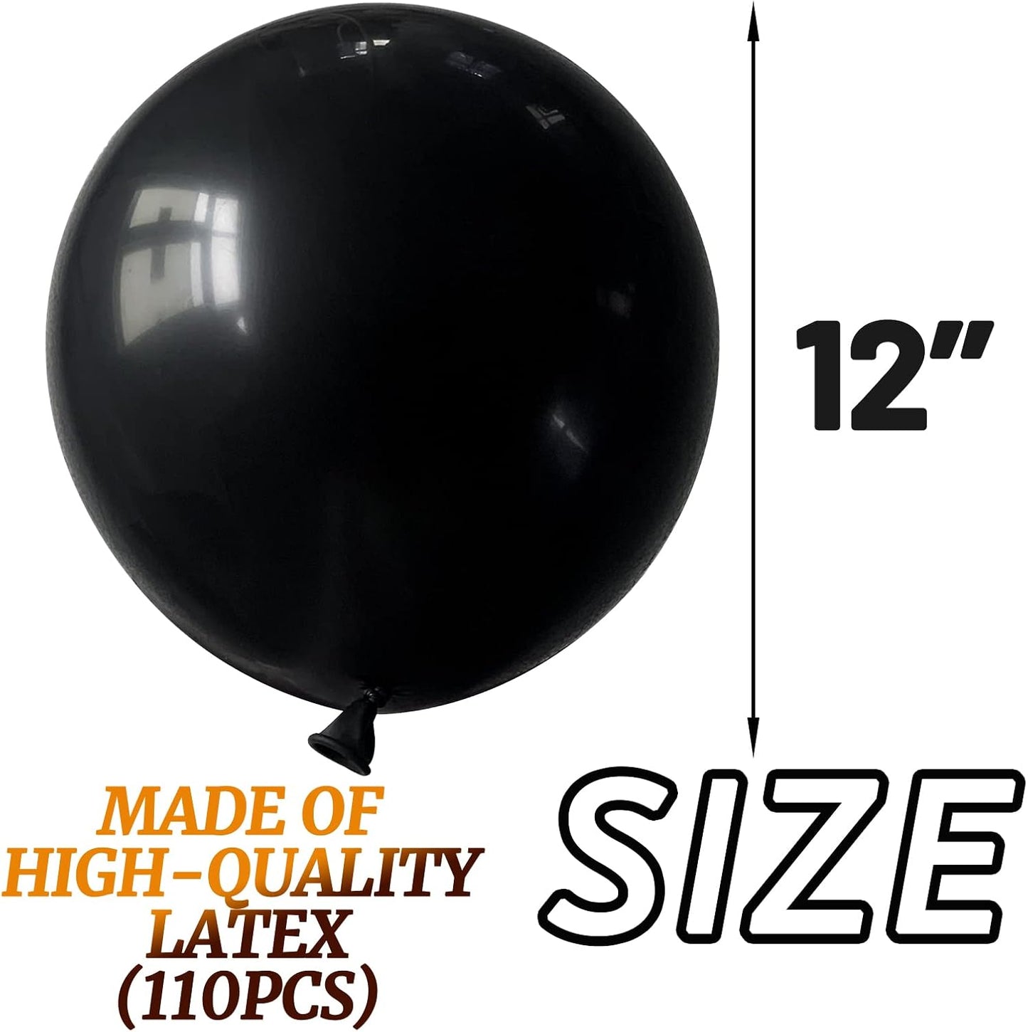 110pcs Black Balloon 12 inch, Black Latex Balloons for Birthday Party Baby Shower Wedding(with 2 Ribbons).