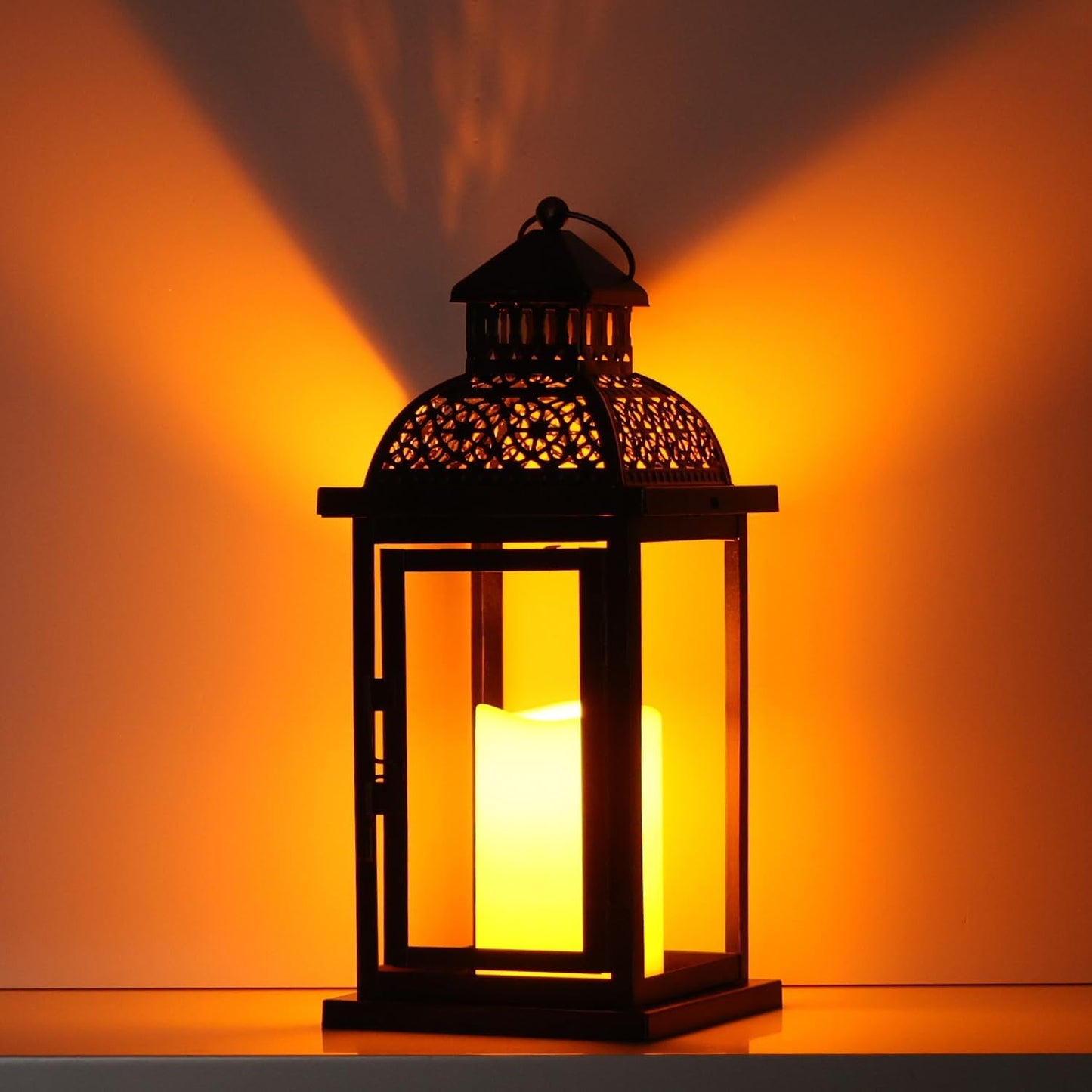 NEEDOMO Lanterns Decorative Indoor & Outdoor, 15'' Lantern with LED Candle, Vintage Metal Hanging Lanterns for Patio, Front Porch,Yard, Table, Spring (NO Glass)