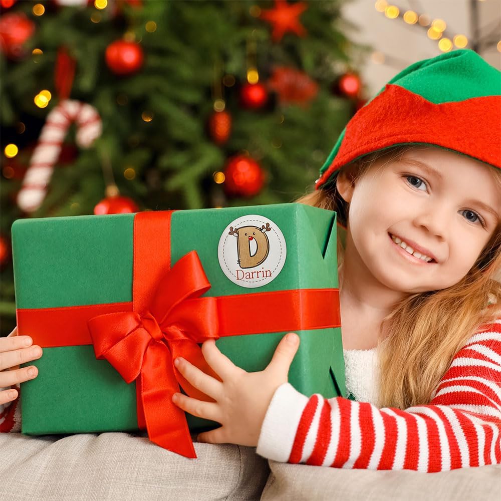 callie Personalized Santa Stickers with Initial Name, Custom Christmas Waterproof Cute Labels for Gift Box, Party Decorations, Envelopes, 30pcs