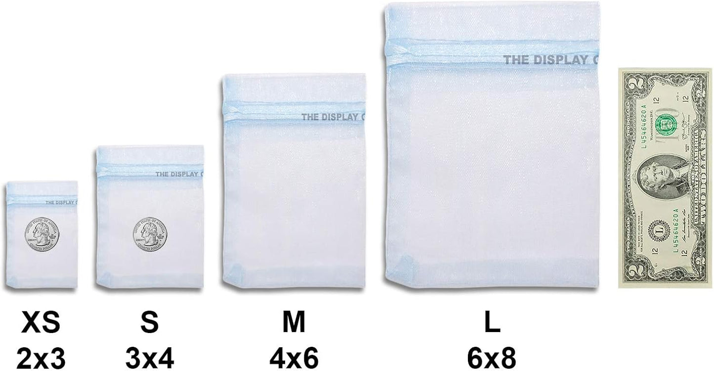 TheDisplayGuys 48-Pack 2" x 2-3/4" Blue Sheer Organza Gift Bags with Drawstring, Jewelry Candy Treat Wedding Party Favors Mesh Pouch