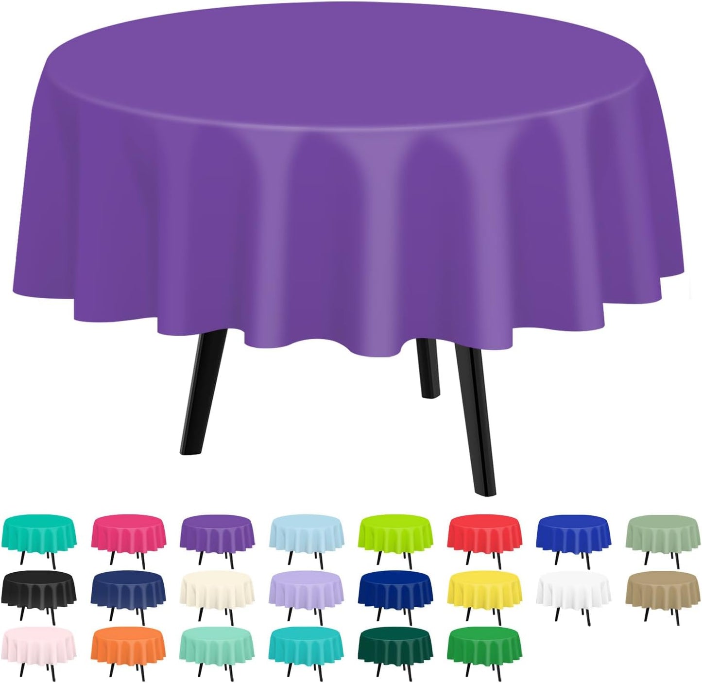 QIKSION Purple Round Tablecloth 6 Pack, 84 Inch Plastic Table Cover Disposable for Parties