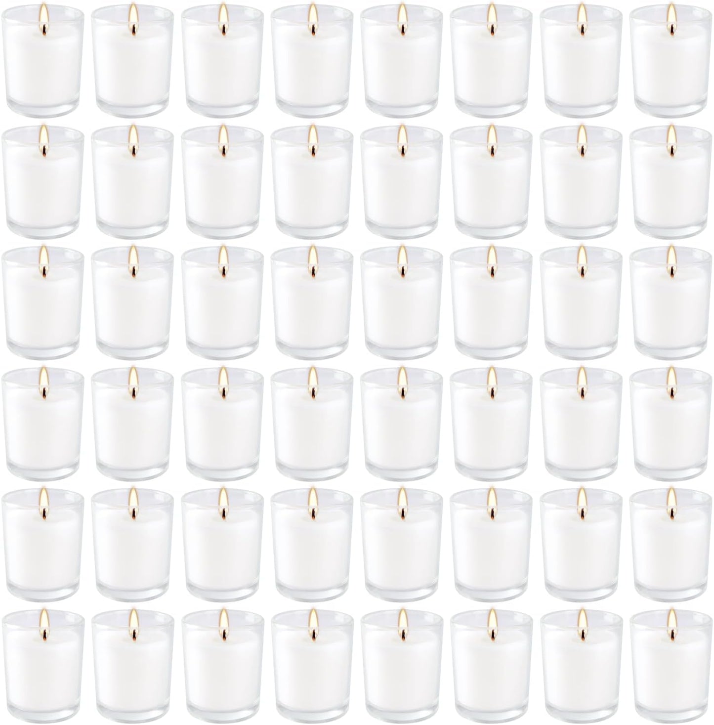 48 Pack White Unscented Clear Glass Filled Votive Candles. Hand Poured Wax Candle Ideal Gifts for Aromatherapy Spa Weddings Birthdays Holidays Party (White)