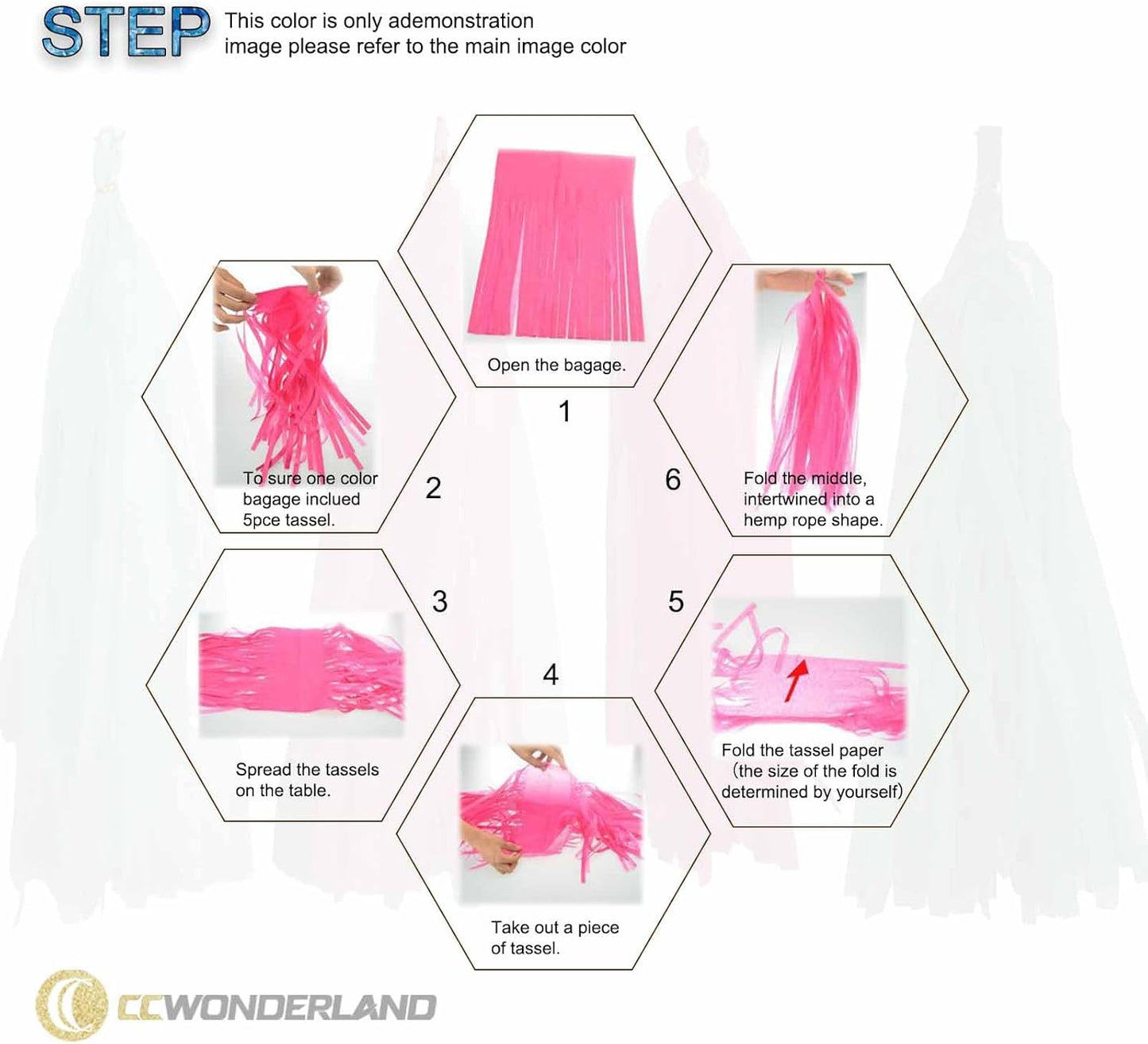 Green Pink Tassel Garland Tissue Paper Tassel Banner, Table Decor, Party Decorations for Hawaiian Neutral Birthday Wedding Bridal, DIY Kits, Pack of 15