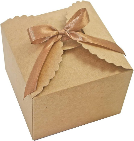 Brown Box for Presents, 10 Pack Small Empty Kraft Paper Gift Boxes with Ribbon For Packaging Candy, Cookie, Chocolate, Craft, Candle, Small Gifts, 4.75” x 4.75” x 3.53”
