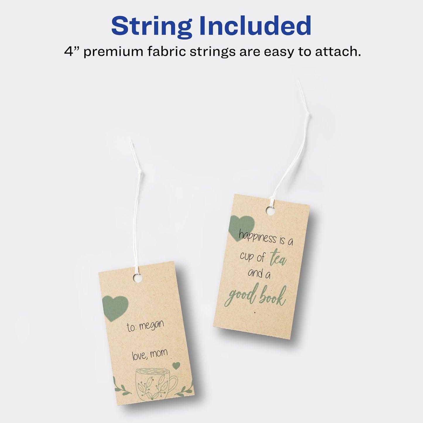 Avery Kraft Brown Rectangle Tags, Sure Feed Technology, 2" x 3.5", Laser/Inkjet Printable, 64 Total, Strings Included, Also Great for Gifts and Favors (80517)