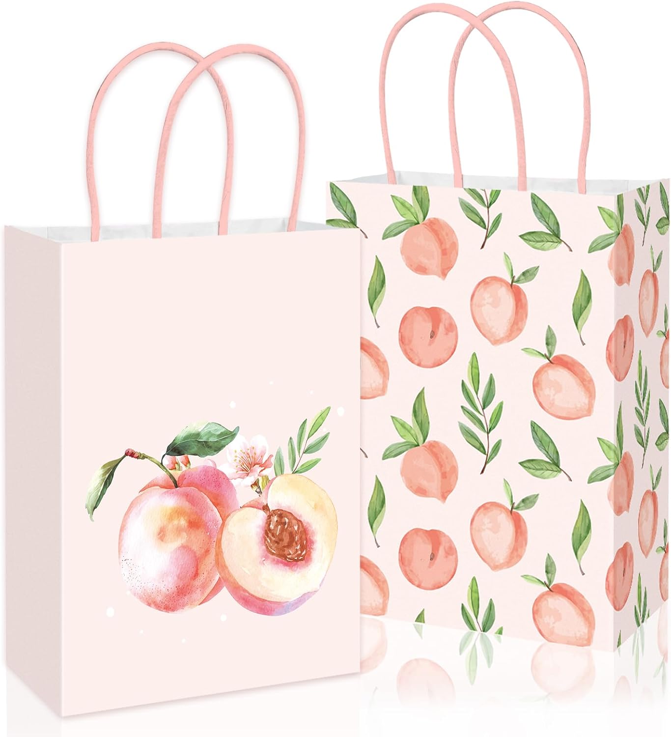 JarThenaAMCS 24Pcs Peach Paper Gift Bag Pink Treat Bags with Handles Candy Goodie Bags for Spring Summer Wedding Birthday Bridal Baby Shower Party Favors Supplies