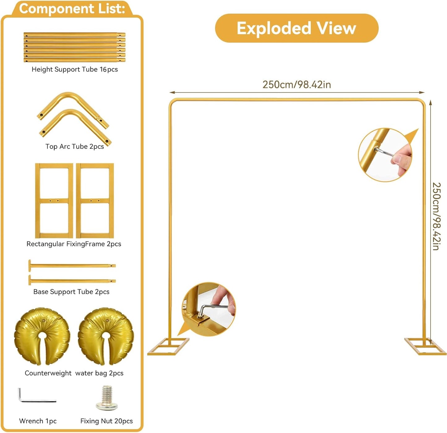 Wedding Arch Backdrop Stand Square 8.2FT Heavy Duty Metal Frame, Balloon Arch Stand Adjustable Photo Booth Decor for Baby Showers, Halloween Parties, Birthdays, Anniversaries