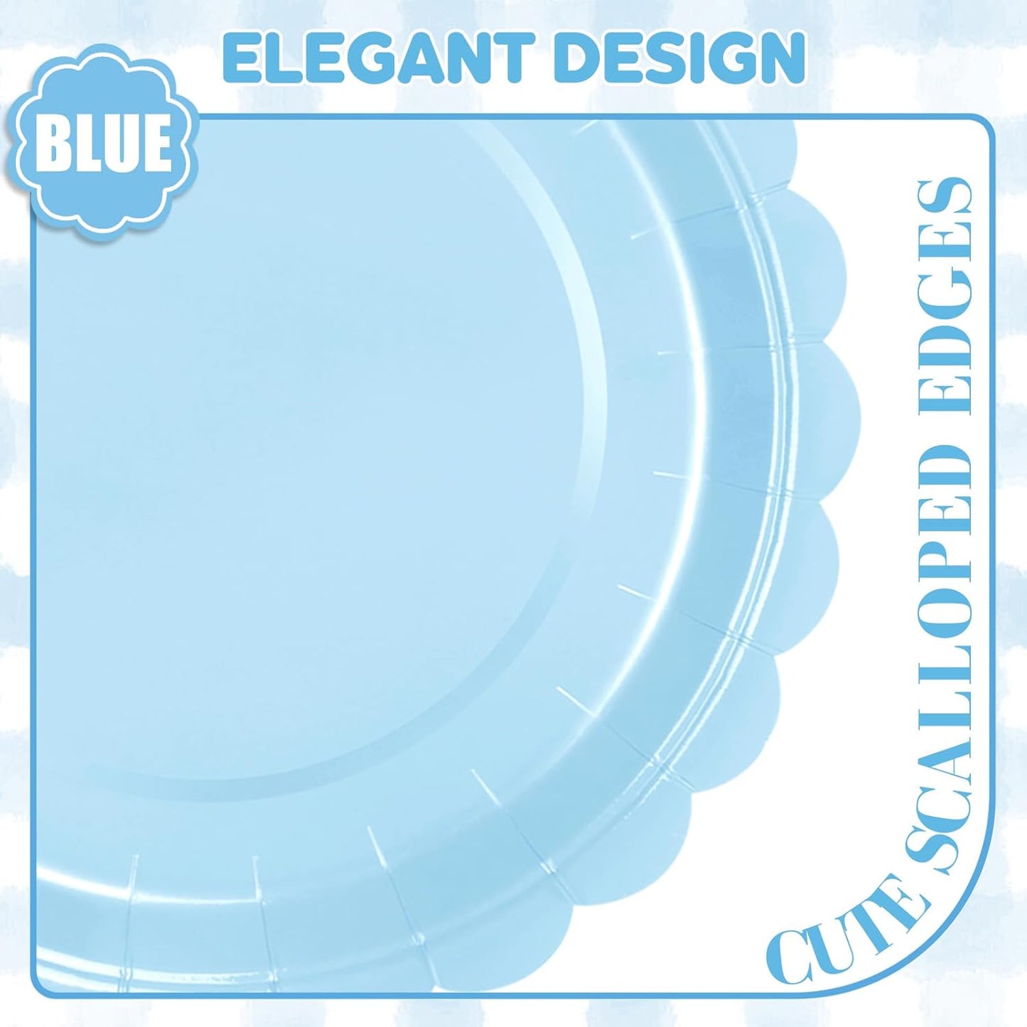 48 Pcs Light Blue Paper Plates 9 Inch Scalloped Dessert Plates - Disposable Light Blue Cake Plate - Baby Shower Birthday Party Wedding Bridal Party Supplies