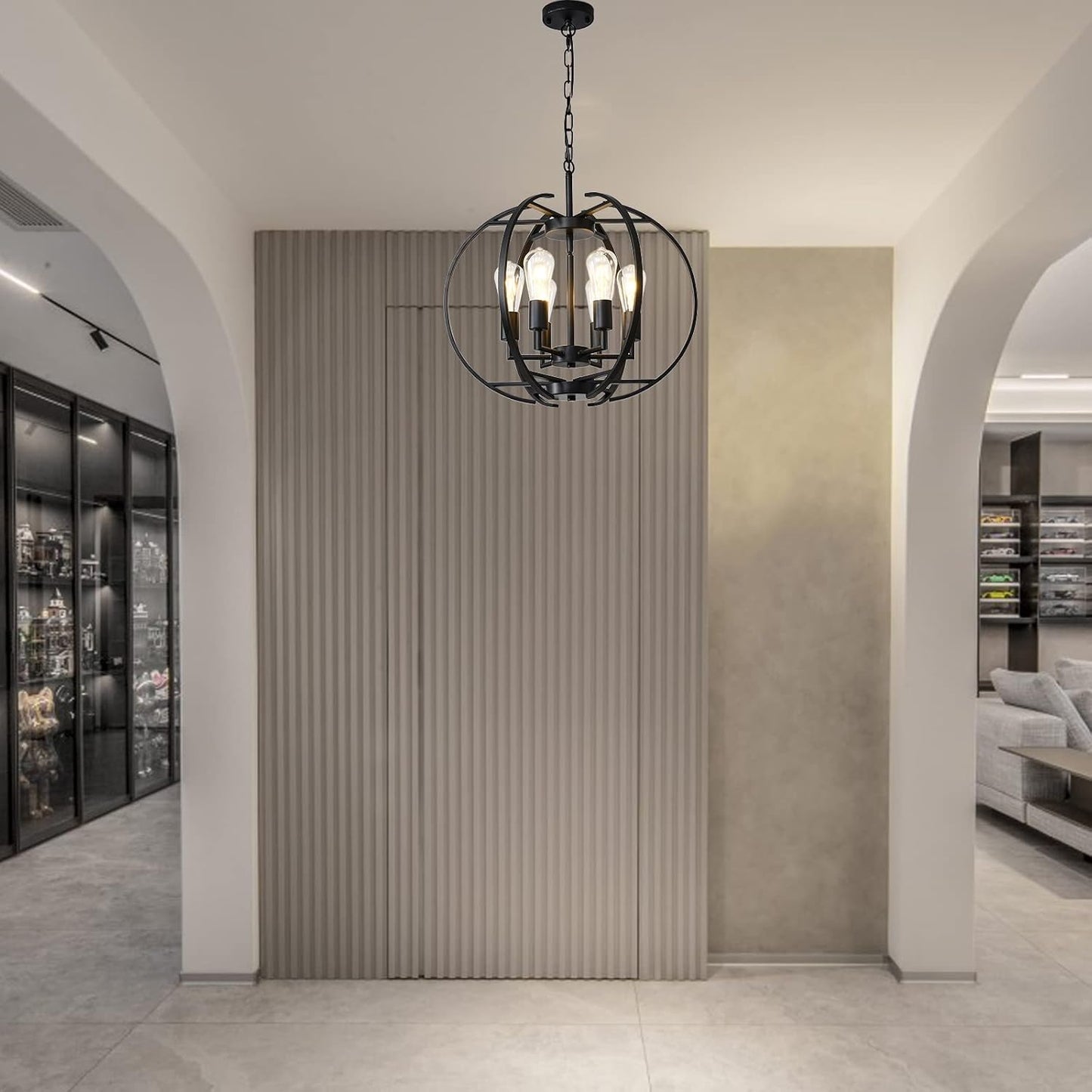 Pendant Lights Globe Black Chandeliers Lighting, Hallway Light Fixtures Ceiling Adjustable Hanging 6 Light for Kitchen, Dining Room, Living Room, Bedroom