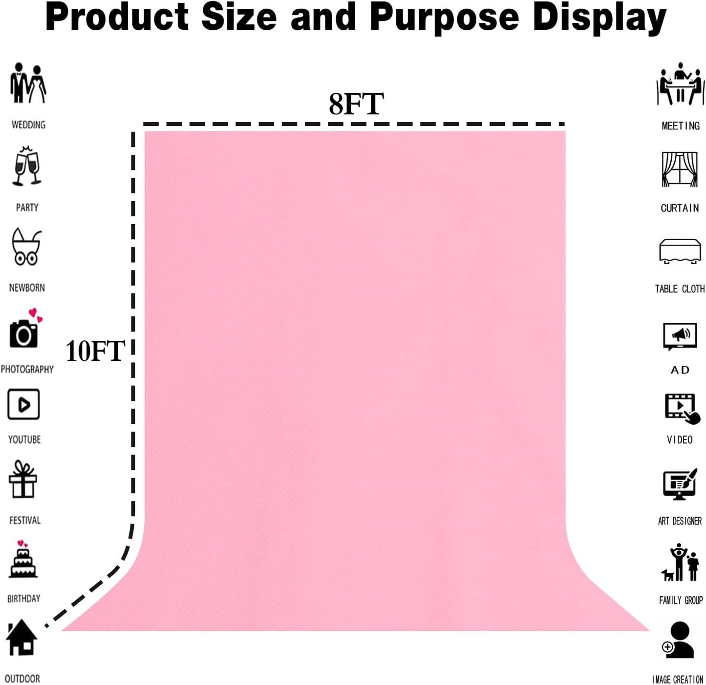 8x10FT Pink Screen Backdrop Background for Photography, Polyester Photo Backdrop for Photoshoot, Party, Video