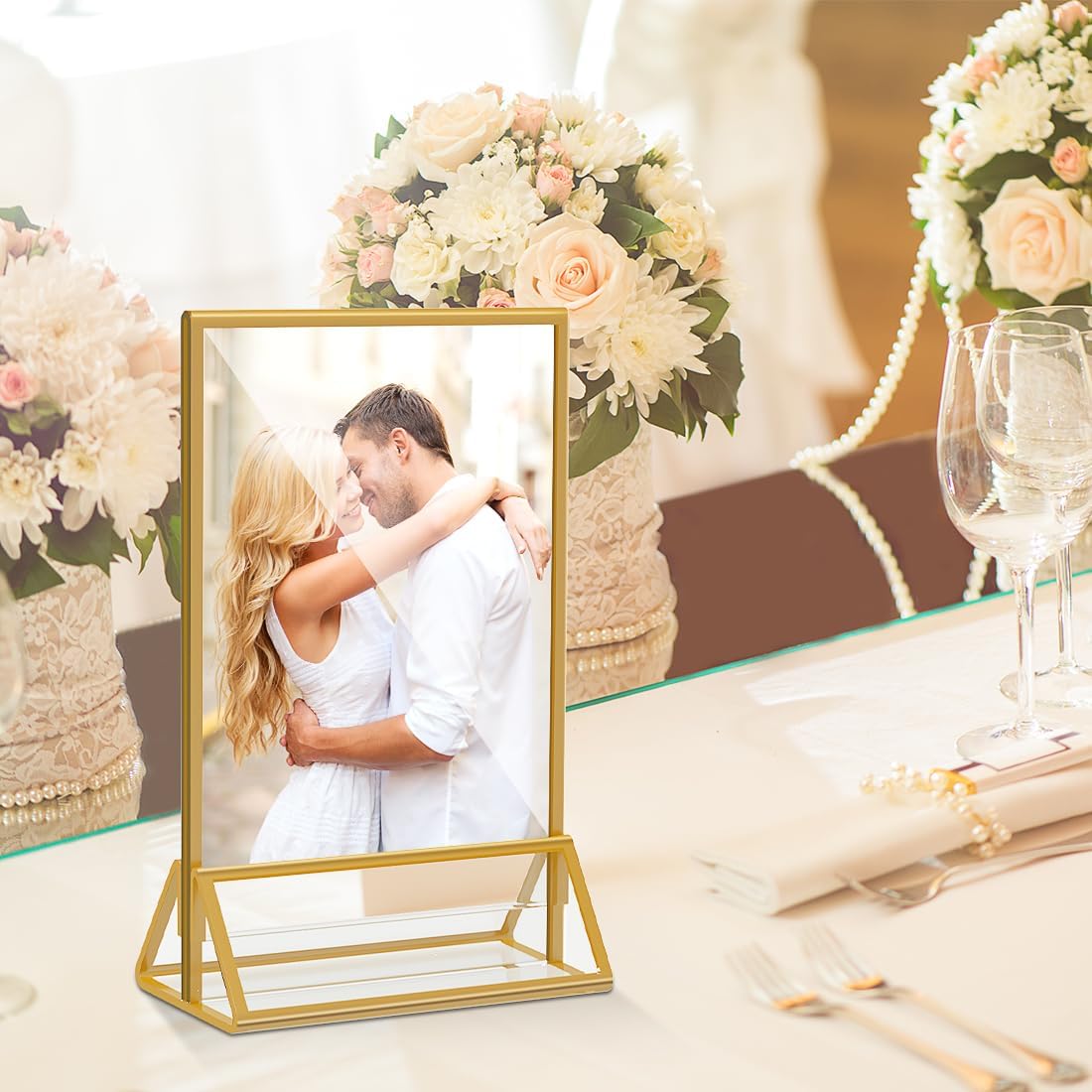 Gold Frames 4x6 Acrylic Sign Holder Double Sided Picture Frames for Wedding Table Number Menu Flyer Display for Office Home Party- Pack of 12
