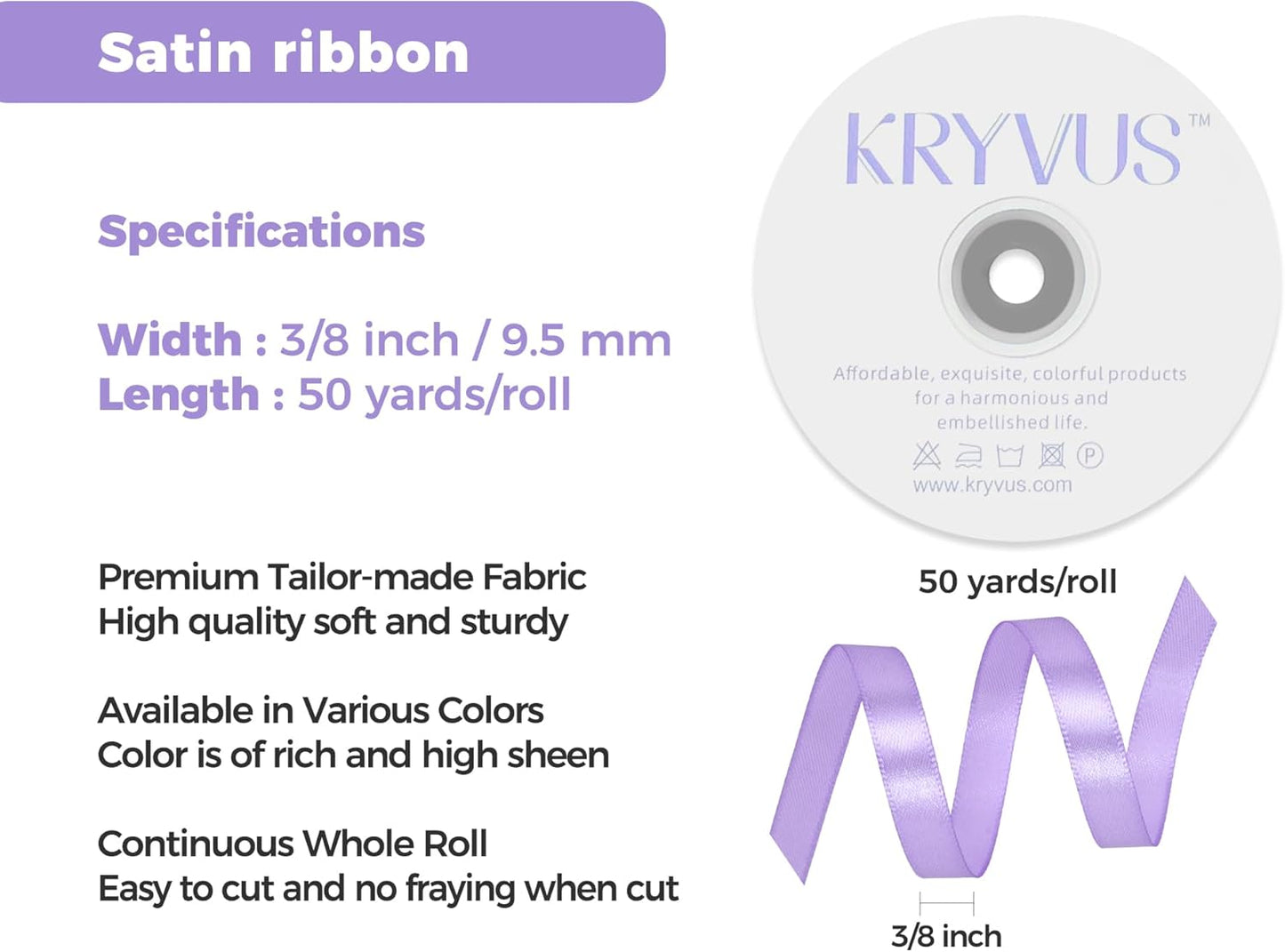 Light Purple Satin Ribbon 3/8 inch X Continuous 50 Yards, Single Face Polyester Ribbon Perfect for Gift Wrapping, Flower Bouquet, Wedding Decor, Crafts, Bow Making, Sewing and More