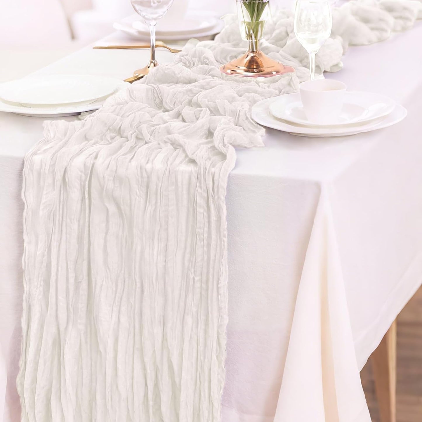 Cheesecloth Table Runner 10FT (35x120 Inch) - 10 Pack White Boho Gauze Fabric Cheese Cloth Table Runner Rustic Sheer Table Runners Cheesecloth for Wedding, Bridal Shower, Birthday Party Decor