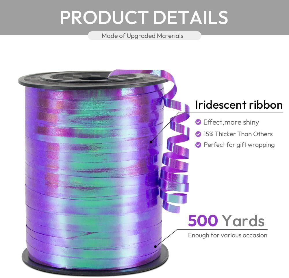 KMER LIFE Purple Gradient Curling Ribbon, 1/5" Wide x 500 Yards Christmas Curling Ribbons for Gift Wrapping, Party Decoration, Balloon String, Crafting, Balloon Ribbons for Florist Flower (1 Roll)