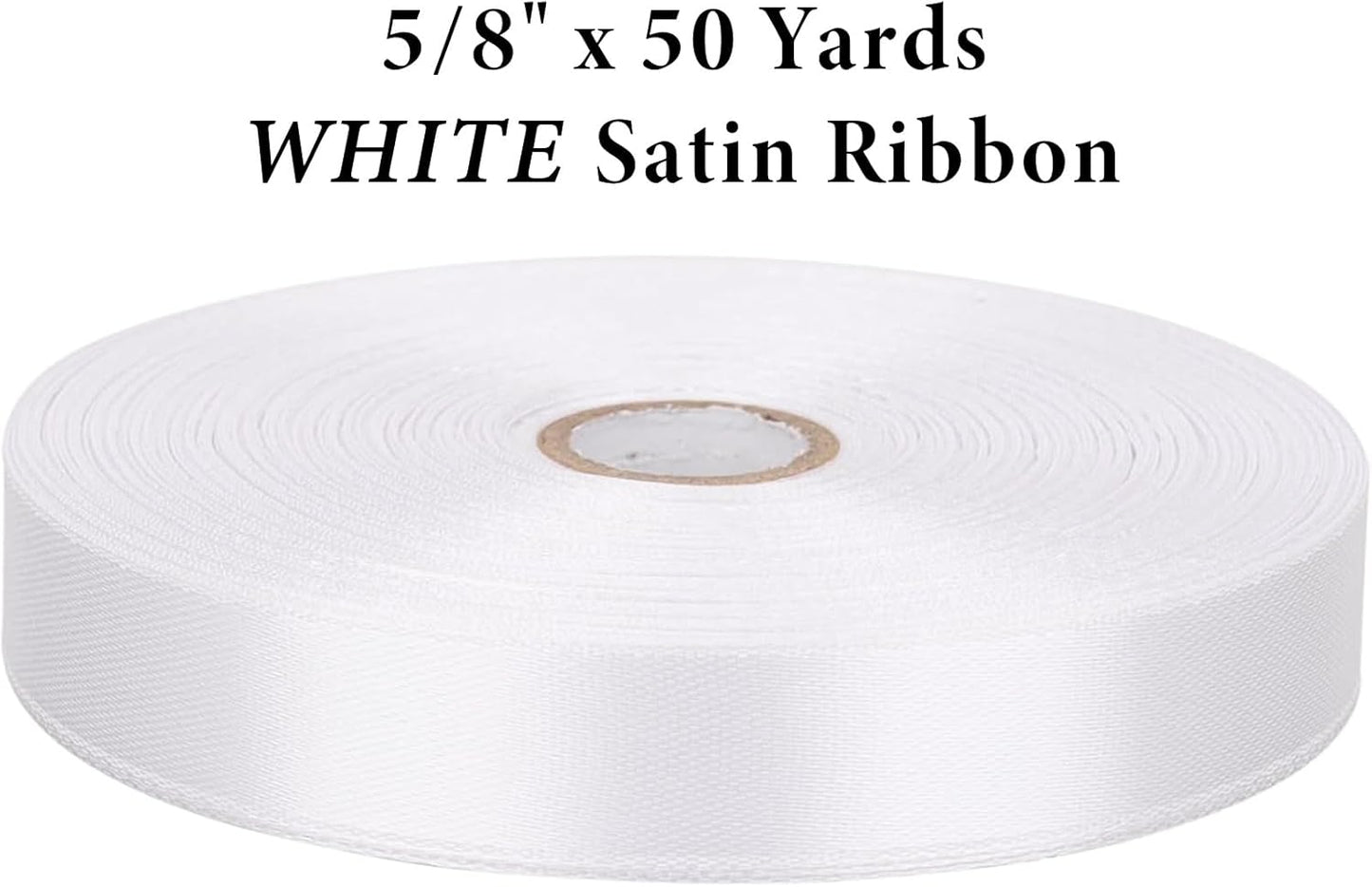 5/8" x 50 Yards White Satin Ribbon Single Faced Fabric Ribbons for Gift Wrapping, Crafting, Bows Making, Sewing, Wedding, Home Decor
