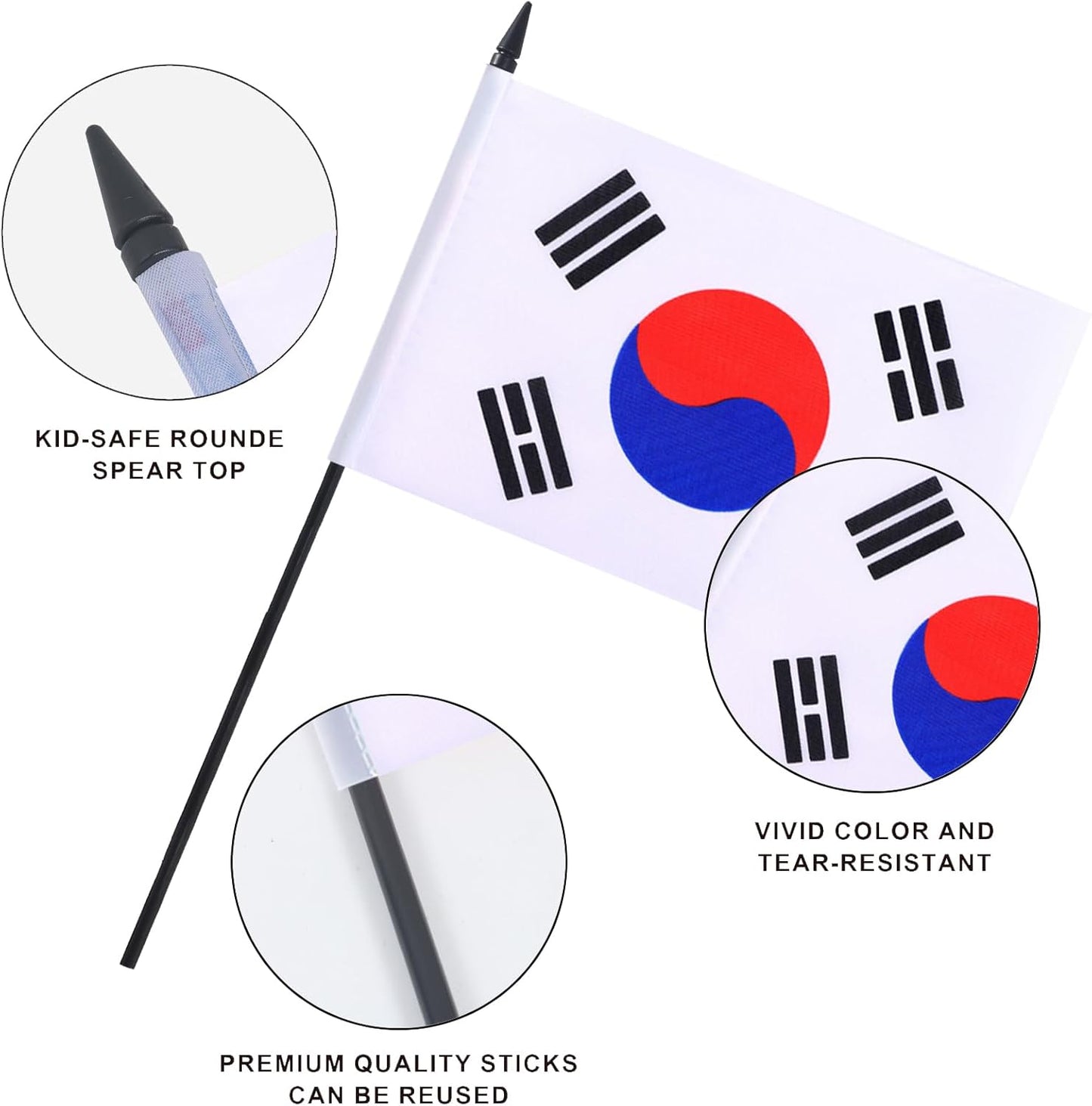 Korea Desk Flag 12" Solid Pole Deluxe Set Korean Flags Banner Mini Small Korea Office Table Flags with Black Stand Base Desktop Decorations(2Pack)