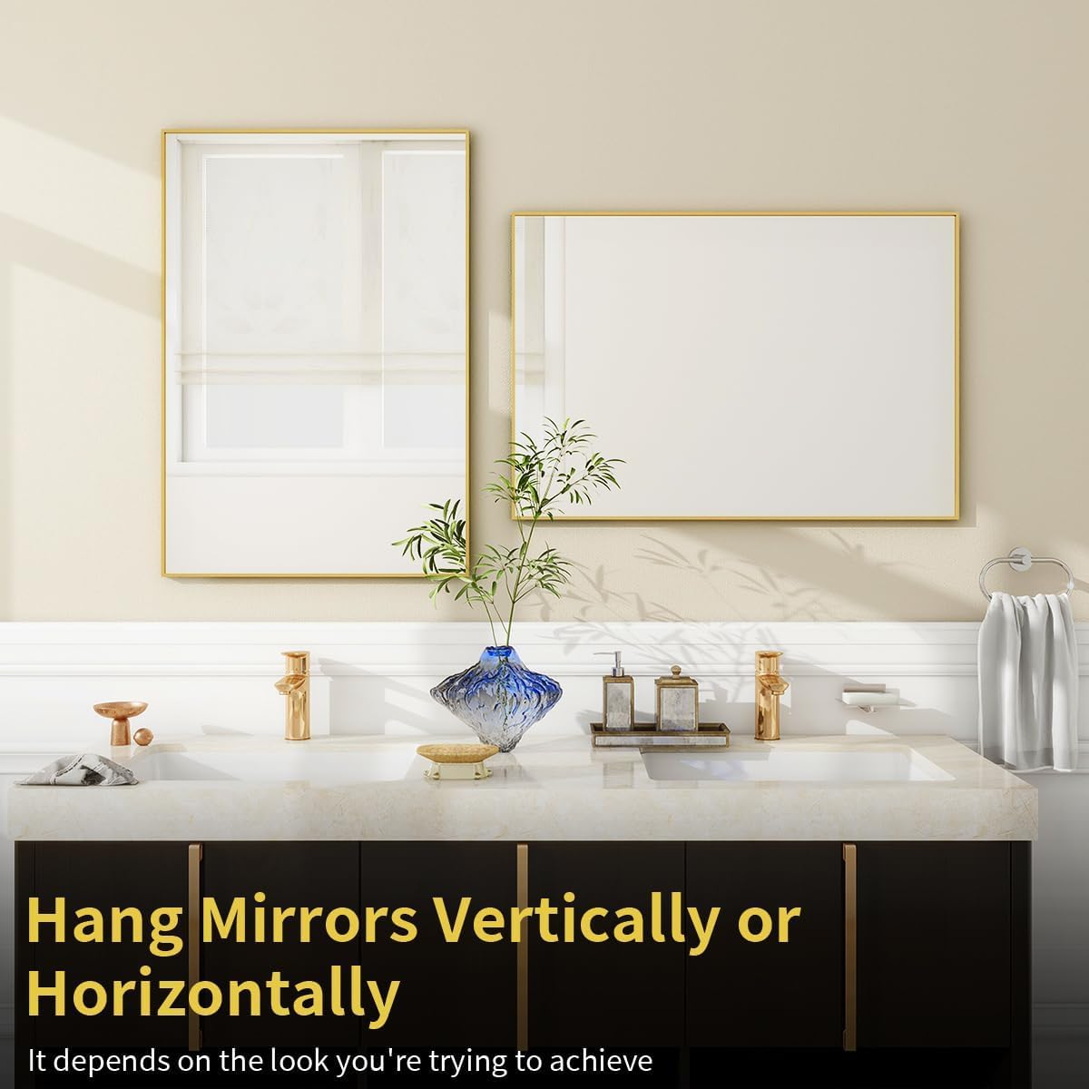 BEAUTYPEAK Wall Mirror 26" x 38" Rectangle Mirror with Aluminum Alloy Frame Hanging Mirror, Gold