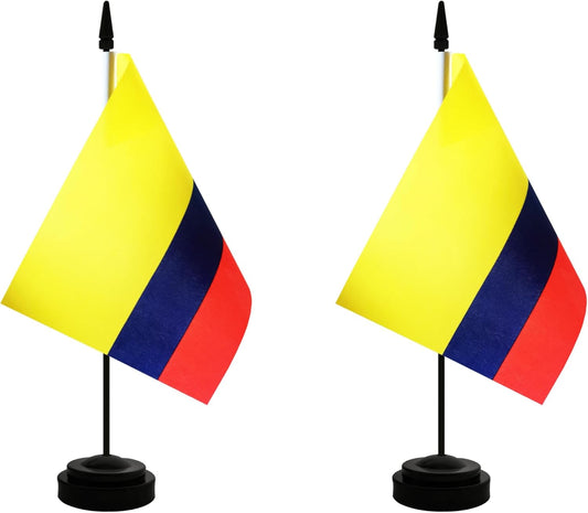 2 Pack Colombia Desk Flag, Colombian Table Office Flag with Solid Pole and Stand Base, International Country Flag, Festival Celebration, Classroom Meeting Desktop Decoration (Colombia)