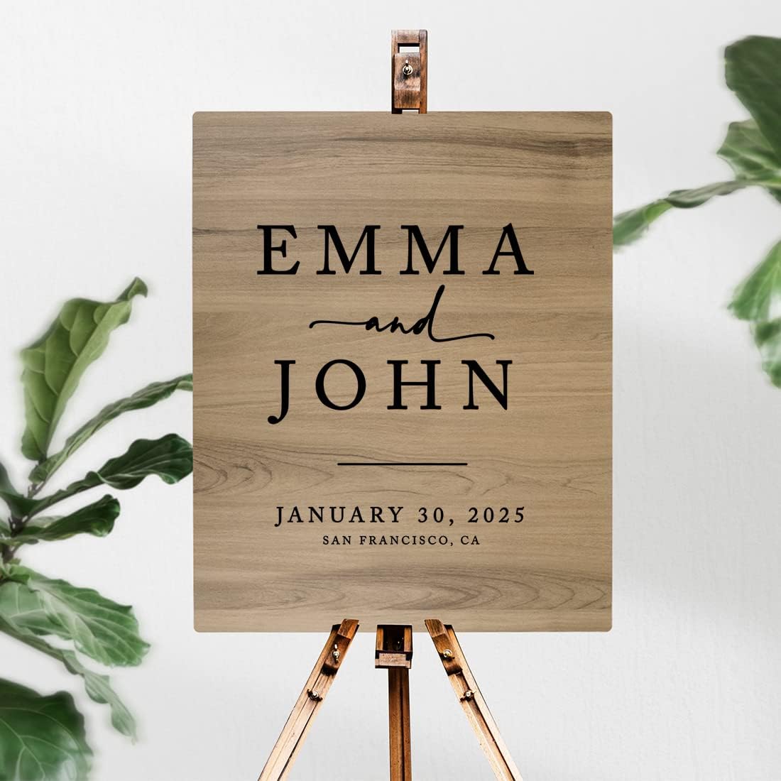 Andaz Press Large Wooden Welcome Sign for Wedding Rustic Welcome Sign 16" x 20" Custom Names Date & Location Modern Wedding Signage English Oak MDF Wood Finish Wedding Reception Indoor Outdoor Signs