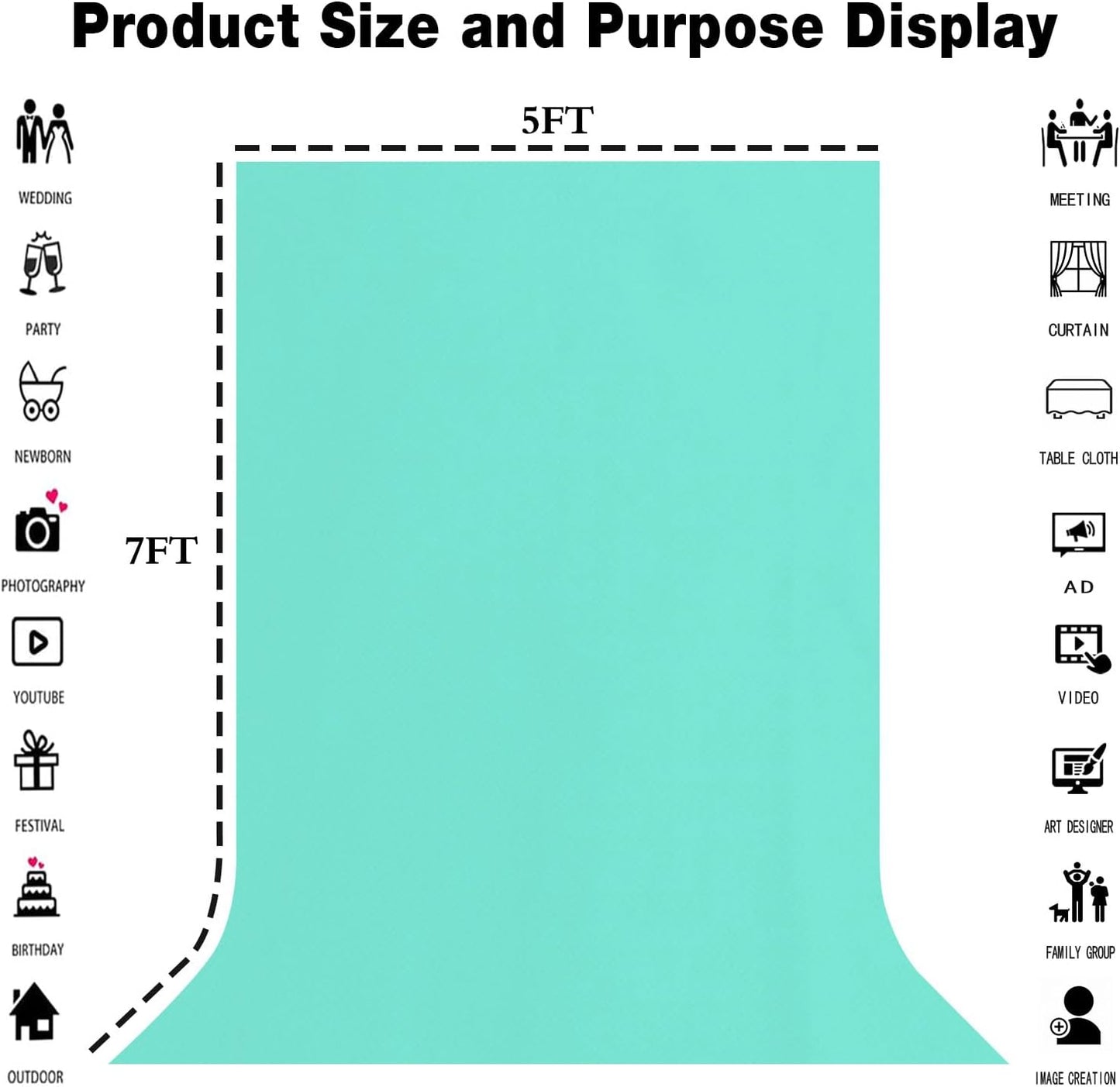 5x7FT Light Blue Screen Backdrops for Photography,for Video Photoshoot Studio Conference