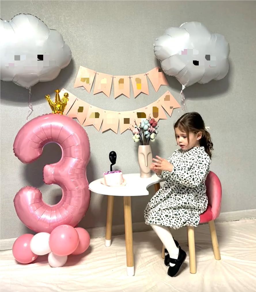 Large 40 Inch Pink Crown 3 Number Balloon, 3 13 23 30 33 36 38 Pink Crown Birthday Party Decorations, Numbers Three Foil Balloons for Anniversary Party Graduations Celebration Supplies