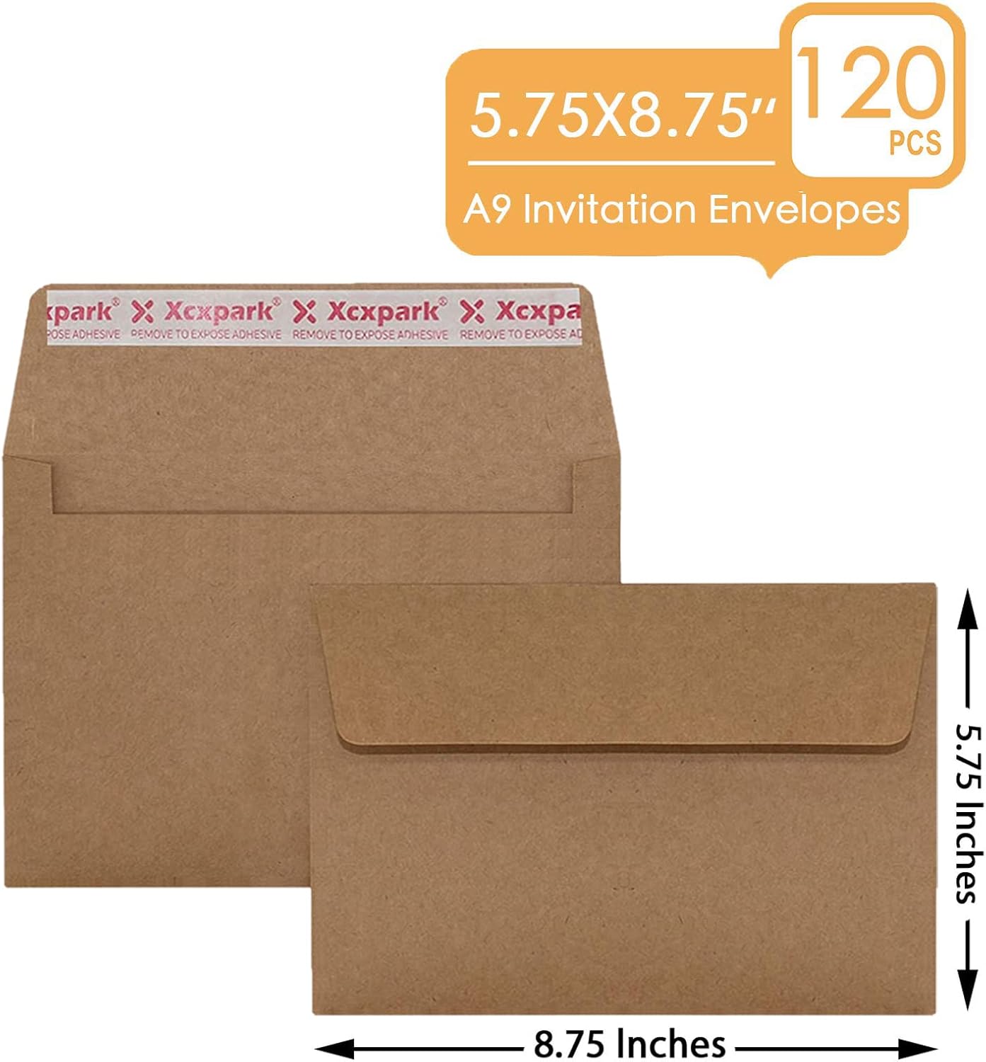 120 Qty A9 Invitation Envelopes 5.75x8.75, Self Seal 120GSM Brown Kraft Paper Envelopes for Invitations, Papers, Photos, Documents, Wedding, Baby Shower, Easy to Seal and Peel