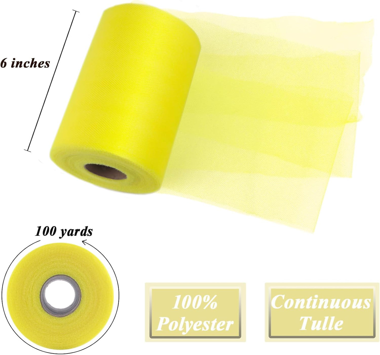 Yellow Tulle Fabric Roll 6" by 100 Yards (300 ft) Soft Tulle Spool for DIY Crafting Favor Supplies, Tutus, Wedding, Party Decorations, Gift Wrapping