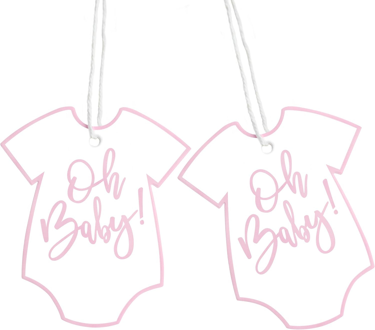 100Pcs Gift Tags with String Pink Baby Clothes Oh Baby Sign Large Gift Tags with 65 Ft Jute Twine Cute Tags White Paper Gift Tag for Gender Reveal It's a Girl Baby Shower Party Gift Wrap Tag