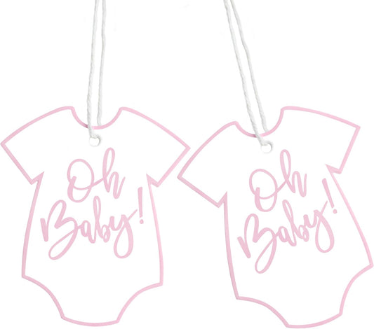 100Pcs Gift Tags with String Pink Baby Clothes Oh Baby Sign Large Gift Tags with 65 Ft Jute Twine Cute Tags White Paper Gift Tag for Gender Reveal It's a Girl Baby Shower Party Gift Wrap Tag