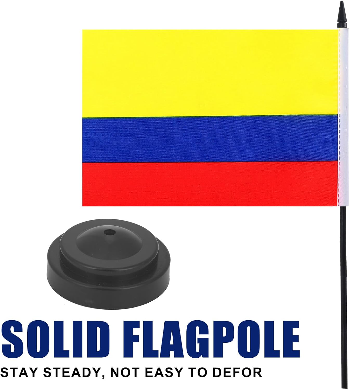 Colombian Desk Flag 12" Solid Pole Deluxe Set Colombiana Flags Banner Mini Small Colombian Office Table Flags with Black Stand Base Desktop Decorations(2Pack)