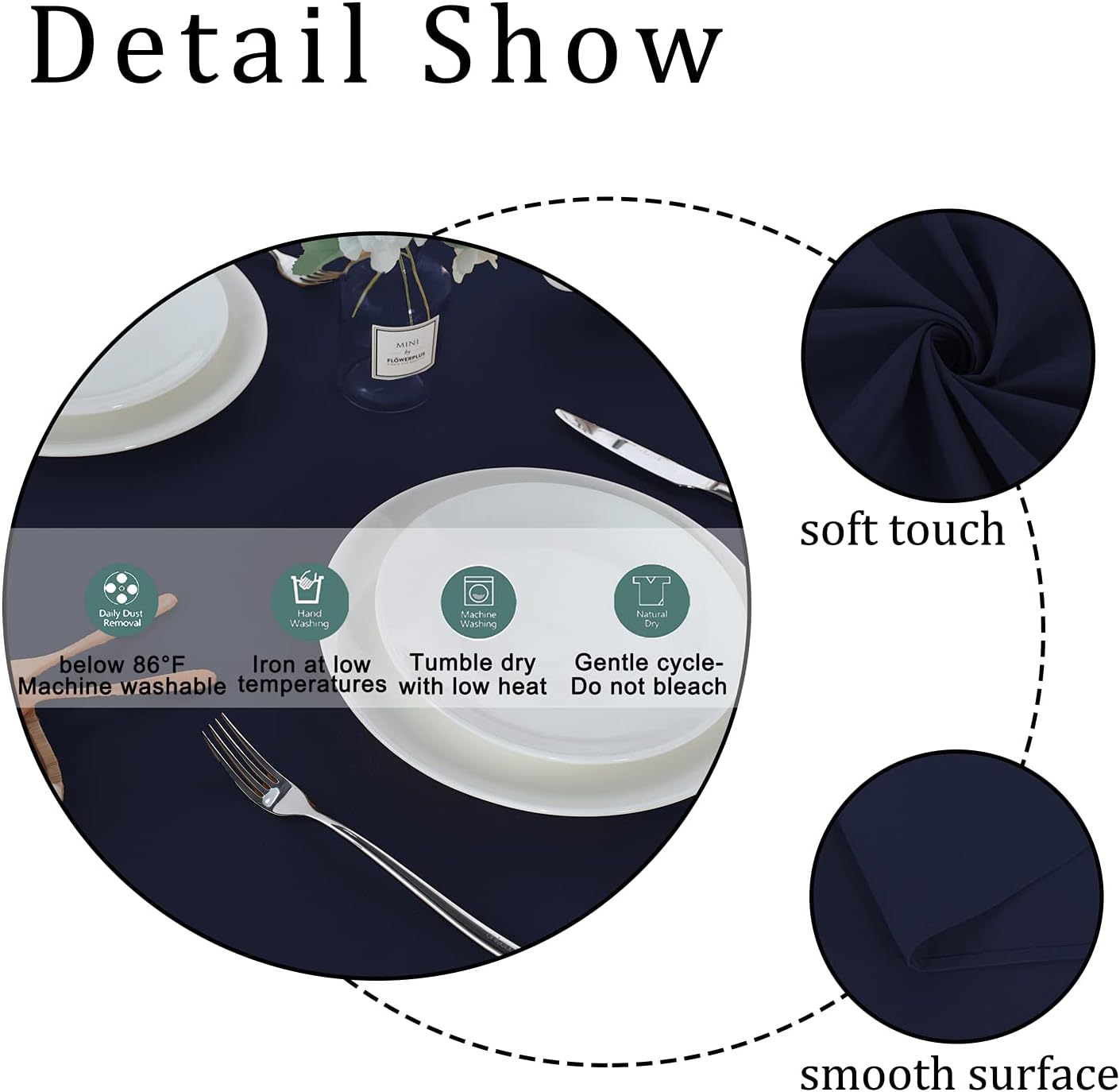 Fitable Rectangle Tablecloth Stain and Wrinkle Resistant Washable Polyester Table Cloth for Buffet Parties and Camping (54x78 inch, Navy Blue)